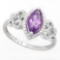 0.77 CT AMETHYST & 2PCS GENUINE DIAMOND 925 STERLING SILVER RING