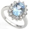 3 1/5 CARAT BABY SWISS BLUE TOPAZ & 3/5 CARAT (14 PCS) WHITE TOPAZ 925 STERLING SILVER RING