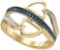 10kt Yellow Gold Womens Round Blue Colored Diamond Double Heart Love Ring 1/5 Cttw