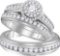 Bridal 10K White Gold Cluster Real Diamond His & Her Wedding Trio Ring Set 1 CT