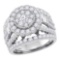 14kt White Gold Womens Princess Diamond Flower Cluster Bridal Wedding Engagement Ring 3.00 Cttw