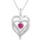 Yellow-tone Sterling Silver Womens Round Lab-Created Pink Sapphire Double Heart Pendant 3/4 Cttw
