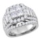 14kt White Gold Womens Princess Diamond Cluster Halo Bridal Wedding Engagement Ring 3.00 Cttw