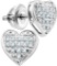 10kt White Gold Womens Round Diamond Heart Cluster Screwback Earrings 1/4 Cttw