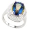 6 1/5 CARAT OCEAN MYSTIC GEMSTONE & GENUINE DIAMONDS 925 STERLING SILVER RING