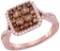 14kt Rose Gold Womens Round Brown Diamond Square Cluster Bridal Wedding Engagement Ring 1.00 Cttw