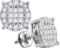 14kt White Gold Womens Princess Round Diamond Soleil Cluster Stud Earrings 1/4 Cttw