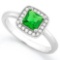 1 1/2 CARAT CREATED EMERALD & 1/5 CARAT (20 PCS) FLAWLESS CREATED DIAMOND 925 STERLING SILVER HALO R