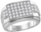 10kt White Gold Mens Round Diamond Rectangle Cluster Ring 1-7/8 Cttw