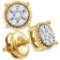 10kt Yellow Gold Womens Round Diamond Flower Cluster Stud Earrings 1/6 Cttw