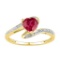 10kt Yellow Gold Womens Heart Lab-Created Ruby Solitaire Diamond-accent Ring 1.00 Cttw - Size 5