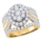 14kt Yellow Gold Womens Round Diamond Flower Cluster Bridal Wedding Engagement Ring 3-1/2 Cttw