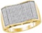10kt Yellow Gold Mens Round Pave-set Diamond Rectangle Convex Cluster Ring 5/8 Cttw