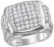 10kt White Gold Mens Round Diamond Square Symmetrical Cluster Ring 2-5/8 Cttw