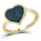10kt Yellow Gold Womens Round Blue Colored Diamond Milgrain Heart Cluster Ring 1/6 Cttw