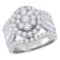 14kt White Gold Womens Round Diamond Flower Cluster Bridal Wedding Engagement Ring 3-1/2 Cttw