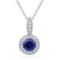 10kt White Gold Womens Round Lab-Created Blue Sapphire Solitaire Diamond Frame Pendant 1/6 Cttw