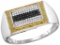 10kt White Gold Mens Round Black Yellow Colored Diamond Rectangle Cluster Ring 1/4 Cttw