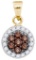 10kt Yellow Gold Womens Round Cognac-brown Colored Diamond Framed Flower Cluster Pendant 3/8 Cttw