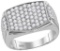 10kt White Gold Mens Round Pave-set Diamond Rectangle Cluster Ring 2.00 Cttw