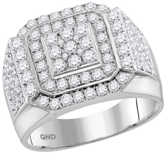 10kt White Gold Womens Round Diamond Double Frame Square Cluster Ring 2-1/2 Cttw