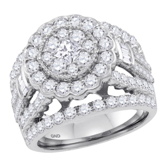 14kt White Gold Womens Princess Diamond Flower Cluster Bridal Wedding Engagement Ring 3.00 Cttw