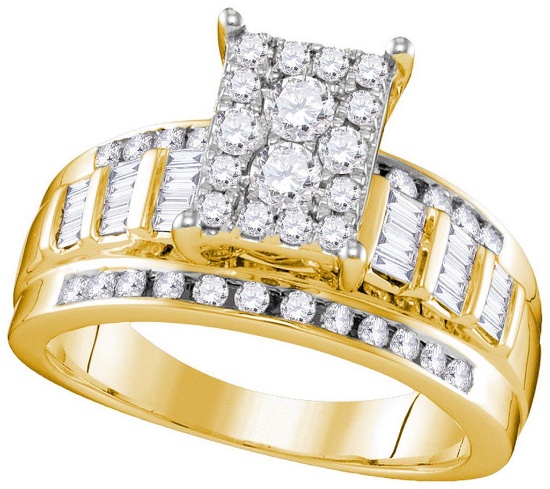 10kt Yellow Gold Womens Round Diamond Rectangle Cluster Bridal Wedding Engagement Ring 7/8 Cttw - Si