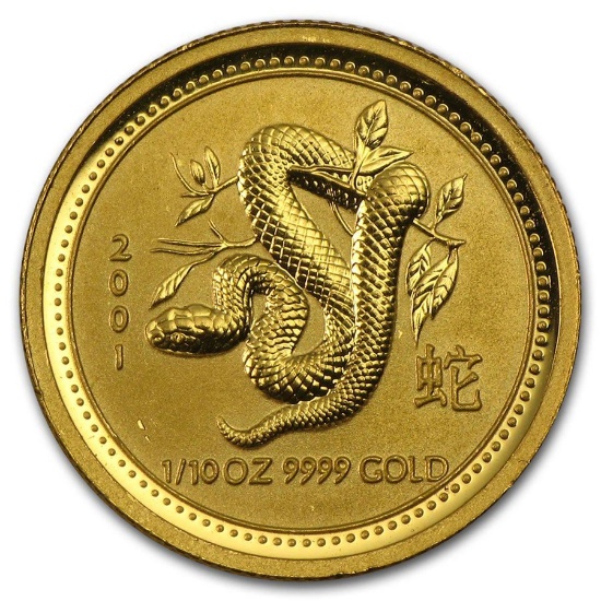 2001 Australia 1/10 oz Gold Lunar Snake BU (Series I)