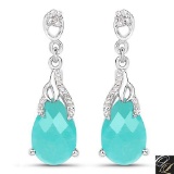 5.56 Carat Genuine Amazonite And White Topaz .925 Sterling Silver Earrings