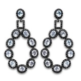 12.15 Carat Genuine Blue Topaz & Black Spinel .925 Sterling Silver Earrings