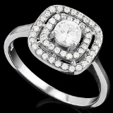 1 CARAT (53 PCS) FLAWLESS CREATED DIAMOND 925 STERLING SILVER HALO RING