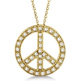 Diamond Peace Sign Pendant Necklace 14k Yellow Gold (0.50ct)