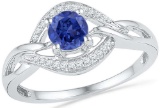 10kt White Gold Womens Round Lab-Created Blue Sapphire Solitaire Woven Ring 5/8 Cttw