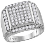 10kt White Gold Mens Round Diamond Square Framed Cluster Ring 2.00 Cttw