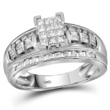 10kt White Gold Womens Princess Diamond Cluster Bridal Wedding Engagement Ring 1/2 Cttw - Size 7.5