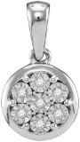 10kt White Gold Womens Round Diamond Illusion-set Flower Cluster Pendant 1/20 Cttw