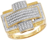 10kt Yellow Gold Mens Round Diamond Convex Cross Rectangle Cluster Ring 1/2 Cttw