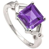 2 3/5 CARAT AMETHYST & CREATED WHITE SAPPHIRE 925 STERLING SILVER RING