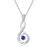 10kt White Gold Womens Round Lab-Created Blue Sapphire Diamond Teardrop Pendant .03 Cttw