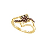 10kt Yellow Gold Womens Round Cognac-brown Colored Diamond Square Cluster Ring 1/6 Cttw