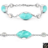 26.73 Carat Genuine Amazonite And White Agate .925 Sterling Silver Bracelet