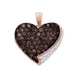 10kt Rose Gold Womens Round Cognac-brown Colored Diamond Heart Love Pendant 7/8 Cttw