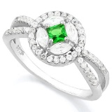 CREATED EMERALD 925 STERLING SILVER HALO RING