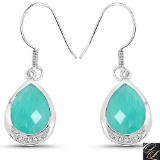 9.27 Carat Genuine Amazonite And White Topaz .925 Sterling Silver Earrings