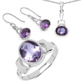 8.60 Carat Genuine Amethyst .925 Sterling Silver Ring, Pendant and Earrings Set