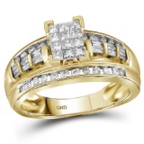 10kt Yellow Gold Womens Princess Diamond Cluster Bridal Wedding Engagement Ring 1/2 Cttw - Size 8