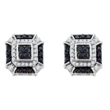 10kt White Gold Womens Round Black Colored Diamond Square Geometric Cluster Earrings 1/2 Cttw