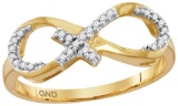 10kt Yellow Gold Womens Round Diamond Infinity Cross Band Ring 1/10 Cttw