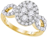 10kt Yellow Gold Womens Round Diamond Oval Frame Cluster Ring 1-3/4 Cttw