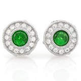 1 1/5 CARAT CREATED EMERALD & 1/4 CARAT (28 PCS) FLAWLESS CREATED DIAMOND 925 STERLING SILVER EARRIN